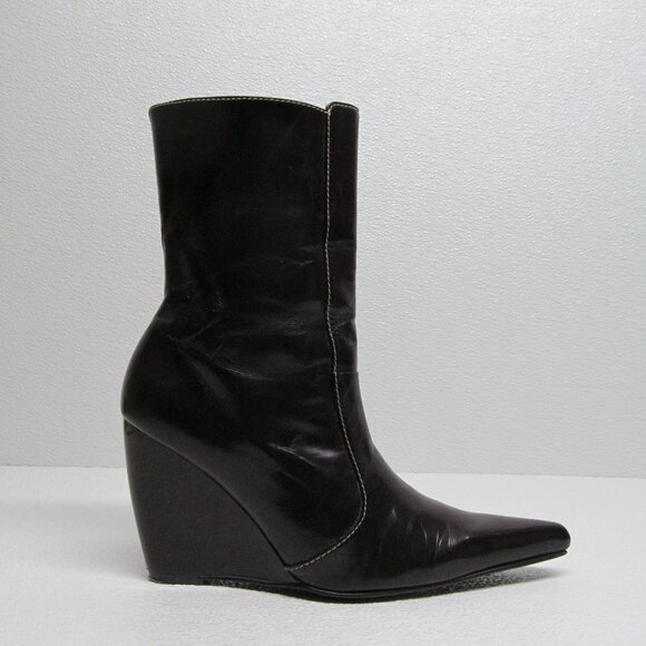 Milano Bags Pointed Toe Leather Wedge Boots size 7 - Picture 8 of 11